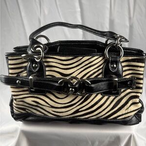 Wilsons Leather Zebra Pattern Black Shoulder Bag Genuine Leather calf hair
